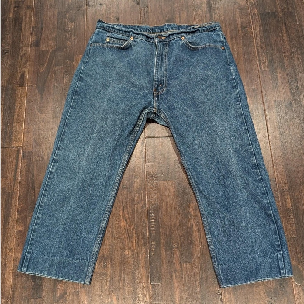 Vintage 90s Levi's Jeans 36x25 Blue Relaxed Straight Leg Orange Tab Hemmed Denim